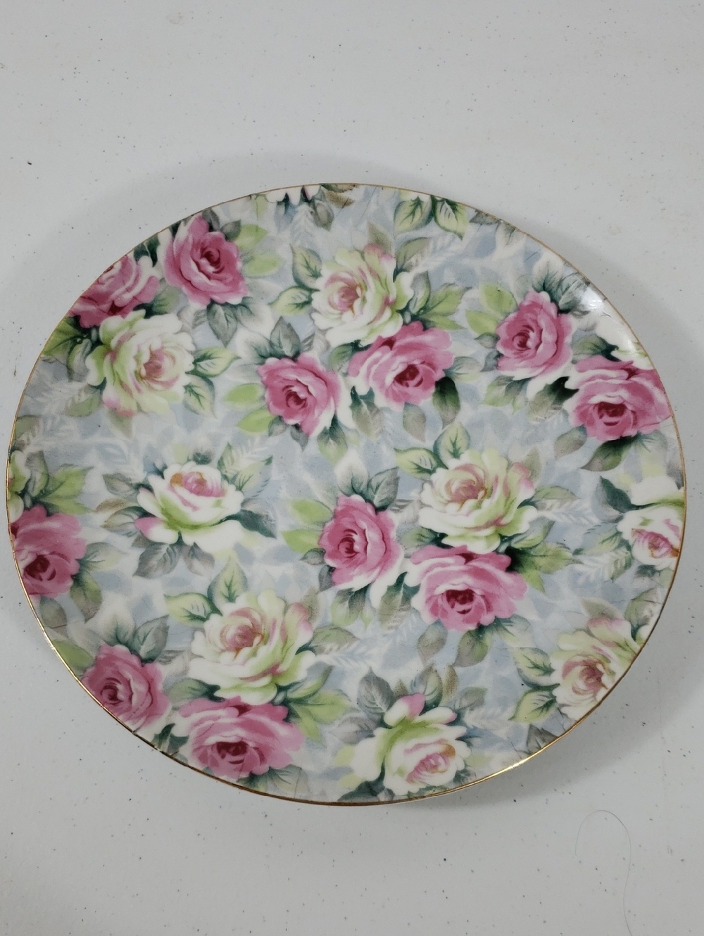 Floral  Dinner Plate in Pink and Cream - Vintage Norcrest Cottage Rose 10.5 In